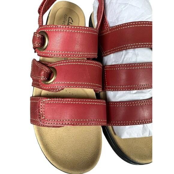 Clarks Merliah2 Bali Red Leather Sandals Size‎ 8.5M Comfort Summer Shoe - Picture 2 of 10
